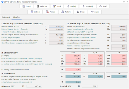 Obračun DDV - ekranska slika