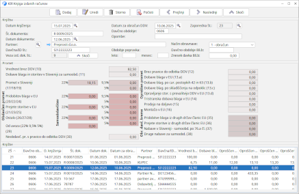 Knjiga izdanih računov - ekranska slika