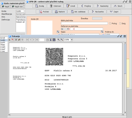 Tiskanje UPN QR plačilnih nalogov.