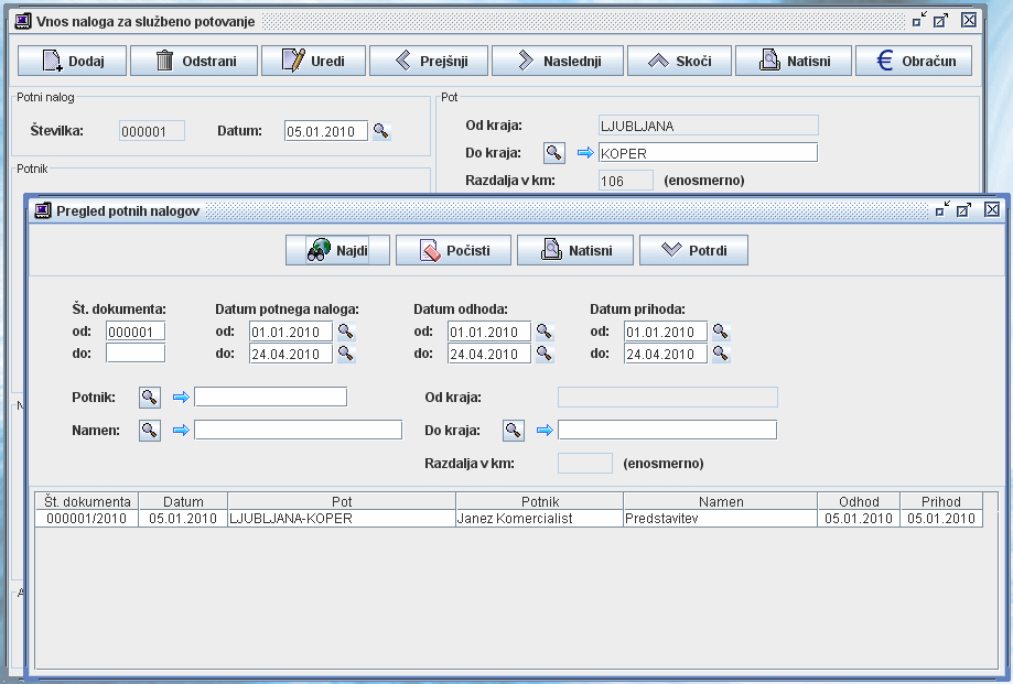 Evidenca potnih nalogov | ArtSoft Firmar