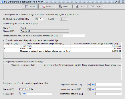 PD-O poročilo o dobavah - ekranska slika