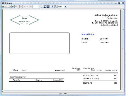 Naročilnica - izpis naročilnice.