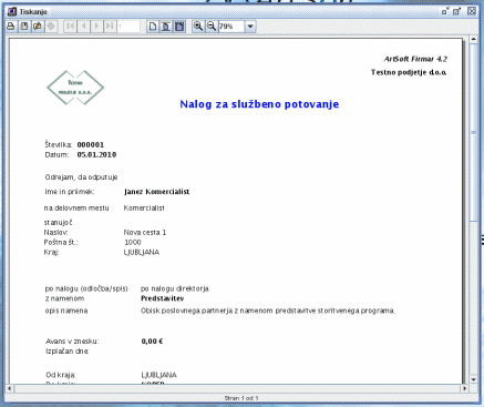 Potni nalog - izpis 1/2.