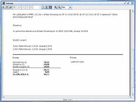 Potni nalog, obračun potnih stroškov - izpis 2/2.