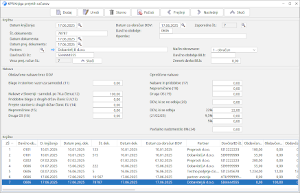 Knjiga prejetih računov - ekranska slika