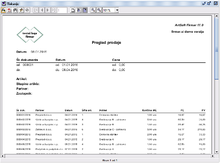 Pregled prodaje - izpis.