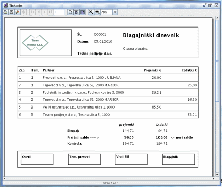 Blagajniški dnevnik - izpis.