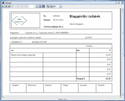 Blagajniški izdatek - izpis.